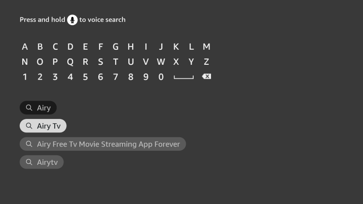 Enter "Airy TV" and click the first option that appears.