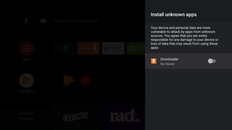 Within the Install unknown apps screen, click Downloader.