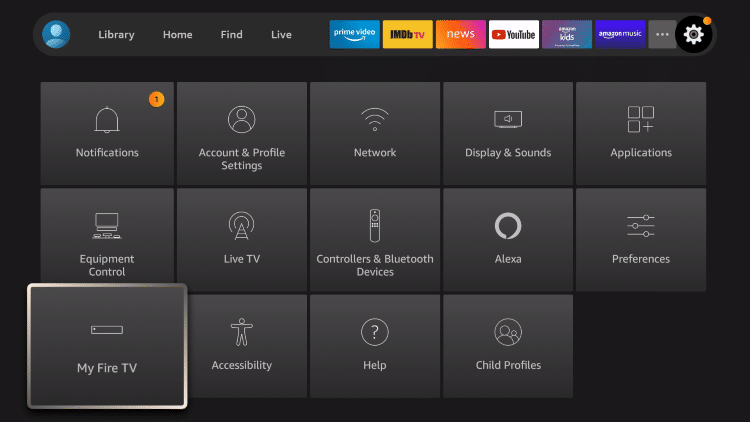 Locate and select My Fire TV 