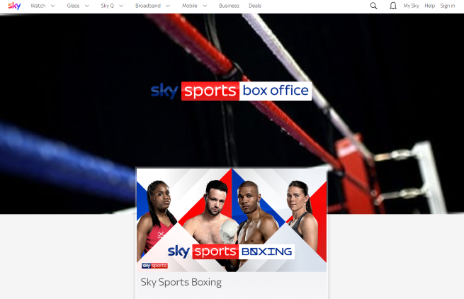 Sky Sports Box Office Website