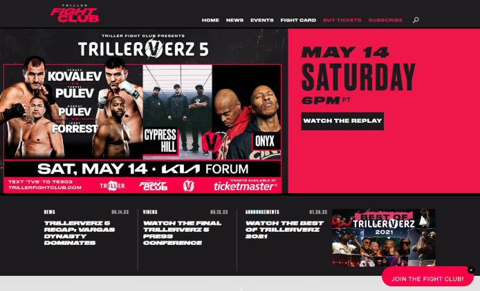 Triller Fight Club Website