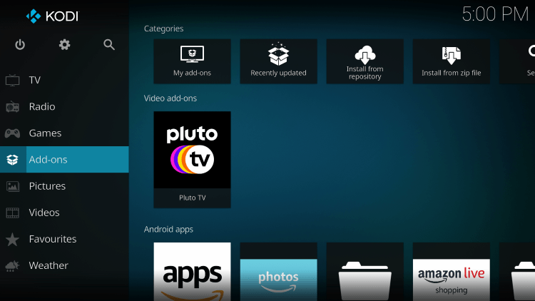 Return back to the home screen of Kodi and select Add-ons from the main menu.