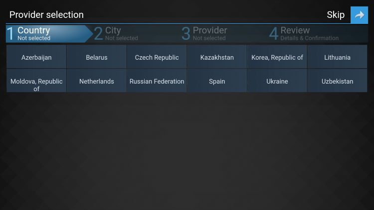Choose a country or click Skip.