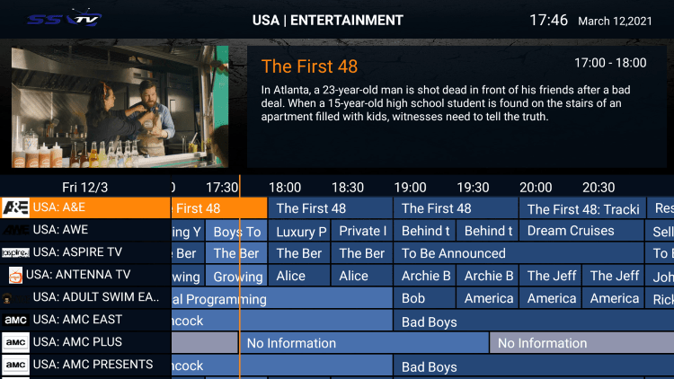 There is also a simple electronic program guide (EPG) for those that prefer this layout.