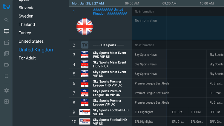 There is also an electronic program guide (EPG) for those that prefer this layout.